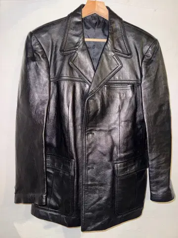 [ 90s ] 천연 가죽 테일러드 자켓 블랙 빈티지