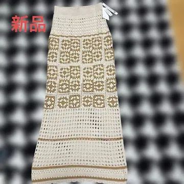 베이지 니트 레이스 편직 타이트 스커트 새상품