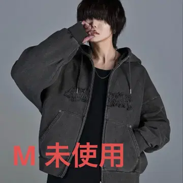 ADRER 헤비웨이트 로고 세미숏 빈티지 더블 지퍼 후드티