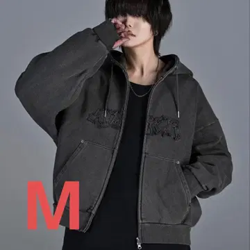 ADRER 헤비웨이트 로고 세미숏 빈티지 더블 지퍼 후드티