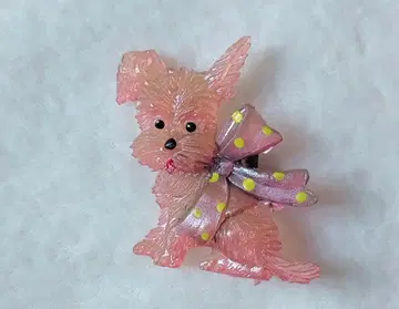 [앤티크] 핑크색 큰 리본 강아지 브로치