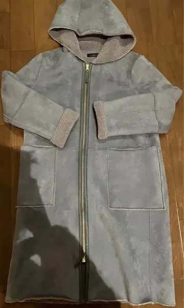 아틀리에식스 보아 무스탕 코트 롱 그레이 집업 후디