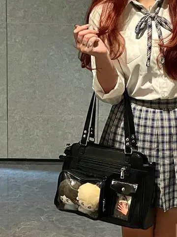 빈티지 대용량 투명 배지 콘 로드 메신저 백