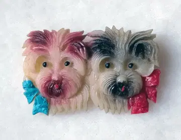 [ 앤티크 ] 2마리 리본 강아지 브로치