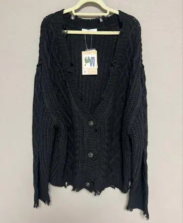 하리타 케이블 가디건 데미지 가공 루즈핏 블랙 M