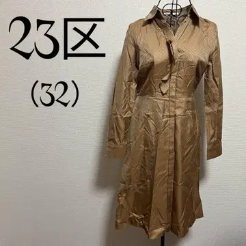 23구 (32) 원피스/브라운 계열/스트라이프 직조 무늬/긴팔/카라 부착