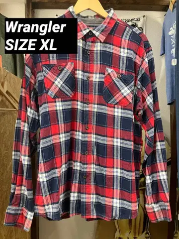 Wrangler 체크 무늬 플란넬 셔츠 빨간색 네이비 사이즈 XL