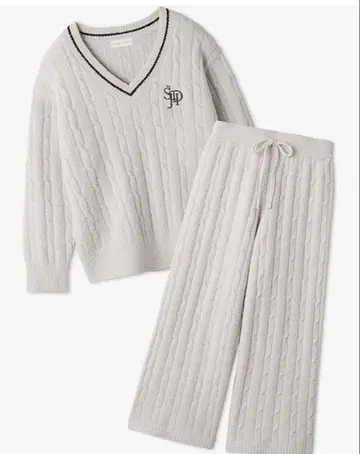 스나이델 홈 셋업 룸웨어 V넥 리브 니트