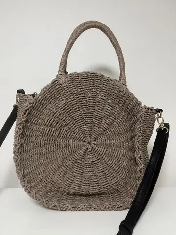 베이지 라탄풍 짜임 바스켓백