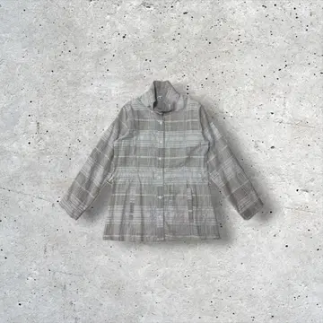 그레이 체크 무늬 버튼 업 긴팔 셔츠