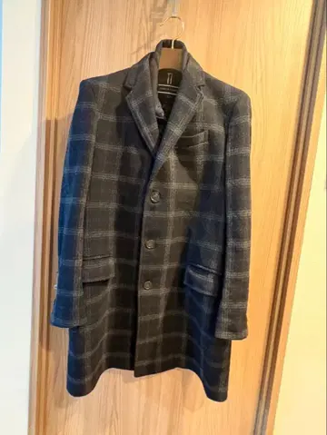 타미힐피거 체스터 코트 체크 무늬 네이비 L 사이즈