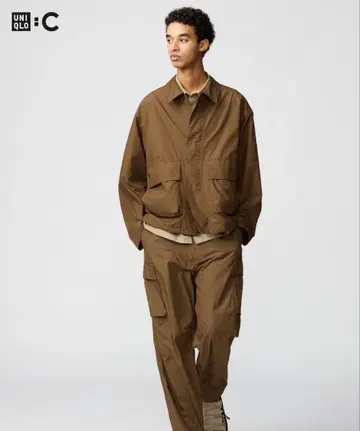 UNIQLO C 코튼 숏 블루종 와이드 핏 카고 팬츠 세트