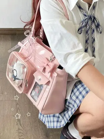 빈티지 대용량 투명 배지 콘 로드 메신저 백