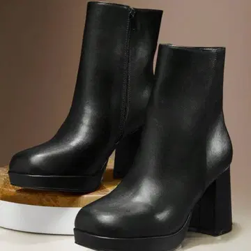 여성용 숏부츠 스퀘어토 청키힐 지퍼 앵클부츠