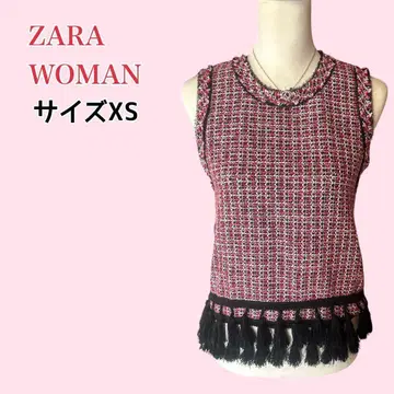 ZARA WOMAN 트위드 프린지 베스트 레드 블랙 화이트 y2k