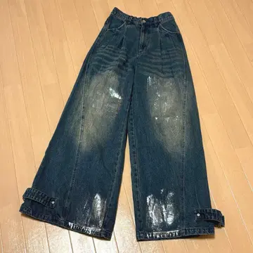 [ Spielio ] 빈티지풍 호일 프린트 와이드 데님 팬츠