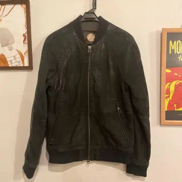 블랙 레더 봄버 자켓