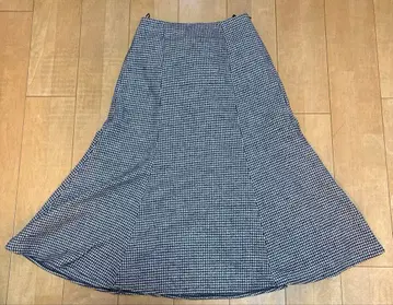 OPAQUE.CLIP 플레어 롱 스커트 하운드투스 체크 화이트 블랙 38