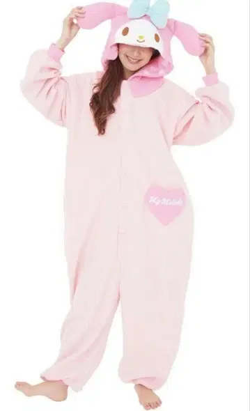 토끼 후드 부착 핑크 올인원