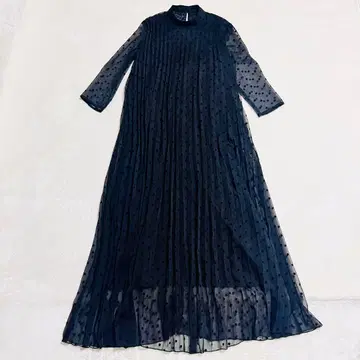 BIRTHDAYBASH 롱 플리츠 도트 원피스 시스루 블랙