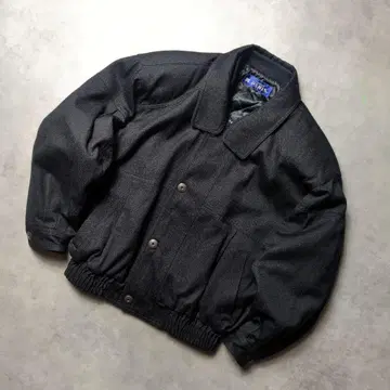 80s 90s 파워 숄더 와이드 소매 크롭 기장 블루종 울 실크