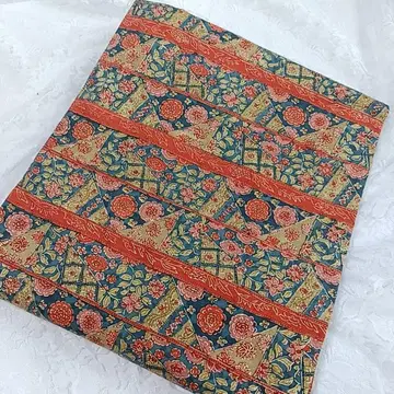 LULU111 나고야 오비 꽃무늬 명주 네이비 나염