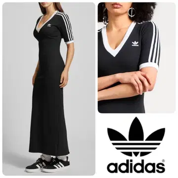 새상품급 adidas 아디컬러 쓰리 스트라이프 니트 V넥 원피스