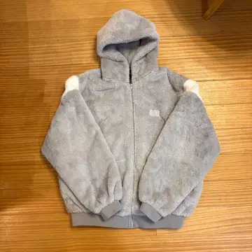 그레이 플리스 후드 부착 자켓