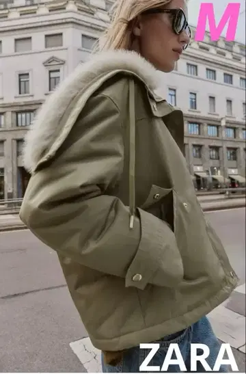 ZARA 인조 모피 퍼프 후드티