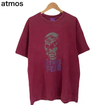 아토모스 빅 로고 프린트 얼굴 레드 반팔 둥근넥 면 T셔츠 L