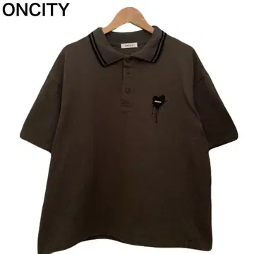 온셰리 원포인트 로고 자수 반팔 여성용 브라운 T셔츠 면