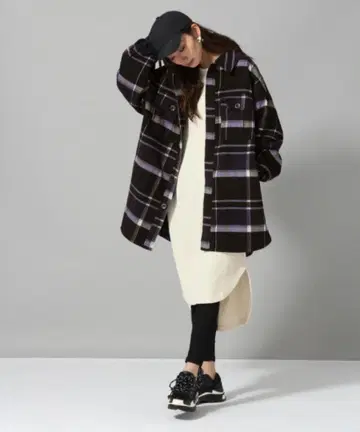 택 포함 새상품 JEANASIS 트위드 체크 BIG 셔츠 코트