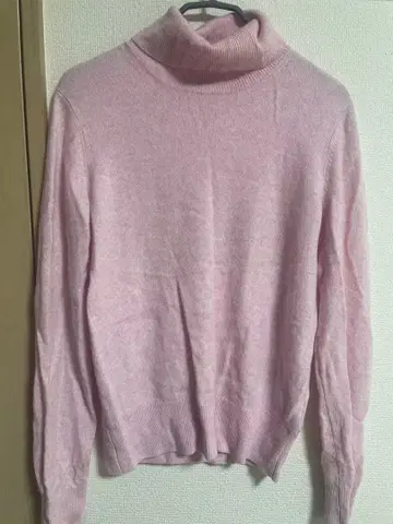 울 100% 핑크 터틀넥 스웨터 L