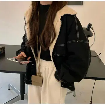 보아 자켓 [ M ] 블랙 오버 사이즈 자켓 안감 퍼 데님