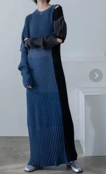 VACANCY 비대칭 배색 리브 2way 니트 원피스