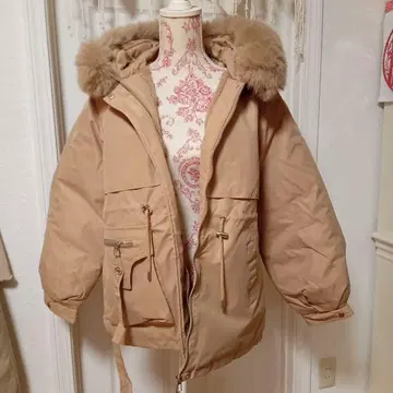 퍼 후드 베이지 모즈 코트