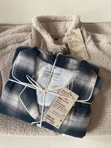 택 포함 새상품!! 무인양품 신사 플란넬 파자마 플리스 베스트 세트