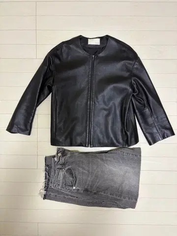 자유구 블랙 가죽 자켓 38 ( M )