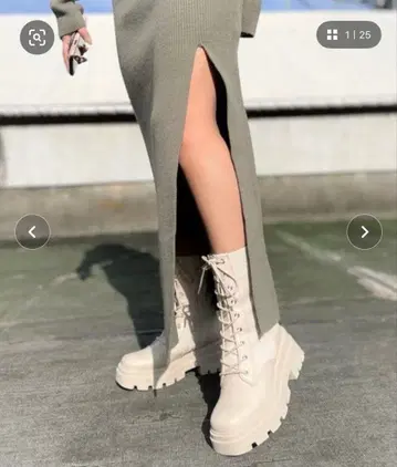 R&E 트랙 밑창 니트 레이스업 미들 부츠