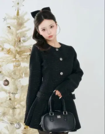 Darich 박스 플리츠 트위드 미니 원피스