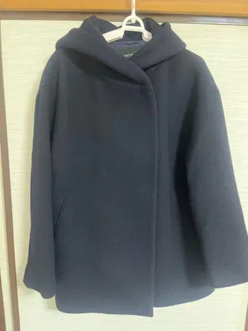 UNTITLED 후드 부착 네이비 울 코트 38