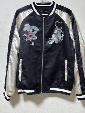 드래곤 호랑이 자수 스카잔 블랙/실버