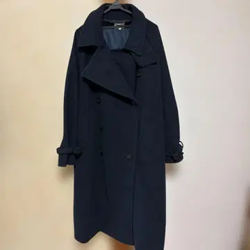 네이비 더블 브레스트 롱 코트