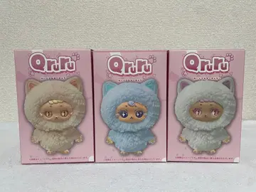 Qruru 고양이 귀 후드 부착 캐릭터 키링 3종 세트