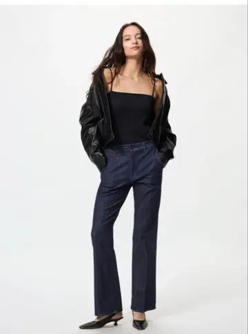 유니클로 슬림 플레어 트라우저 청바지 네이비 X L