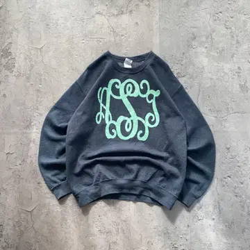 길단 USA 구제 의류 패턴 프린트 맨투맨 트레이닝복 그레이 그린