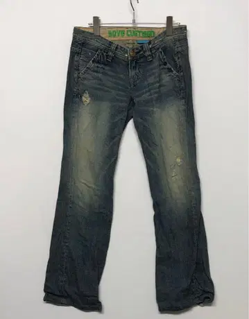 Y2K 빈티지 스타일 구제 의류 데미지 가공 로우라이즈 데님 팬츠