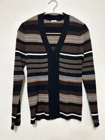 IENA 3x3 리브 V넥 풀오버 멀티 보더