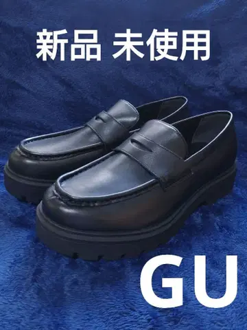 새상품 미사용 GU 블랙 가죽 통굽 로퍼 27cm