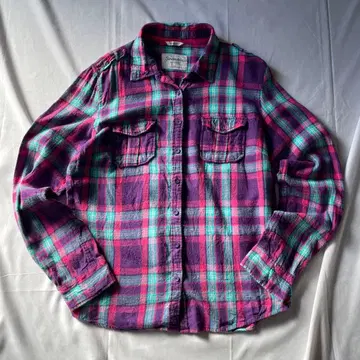 00년대 체크 플란넬 셔츠 그런지 Y2K 인기 헤이세이 구제 의류 보라색